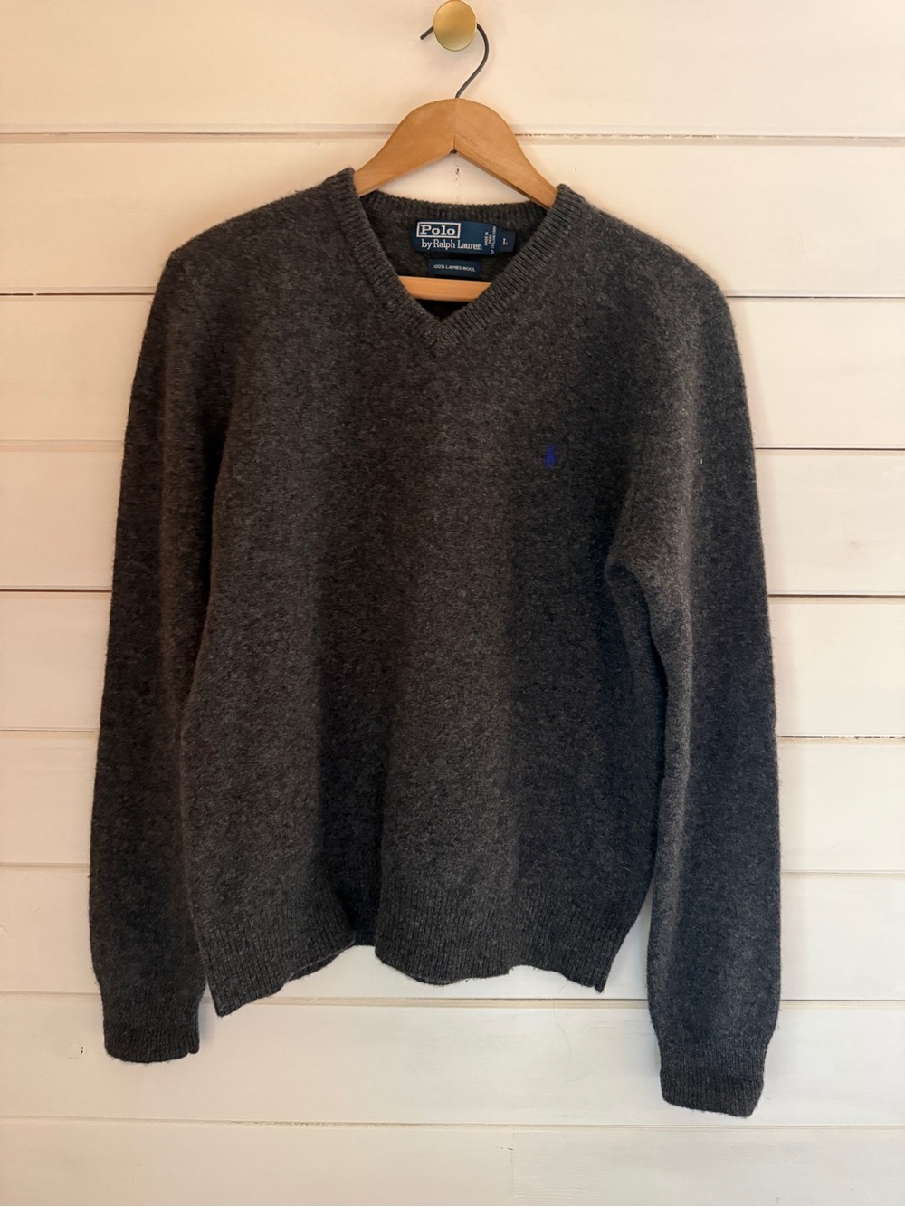 Vintage Polo Ralph Lauren Lambswool V-neck Sweater Women’s LARGE Charcoal Gray